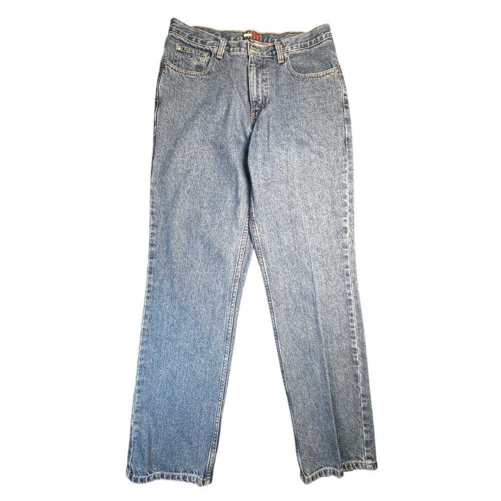 VTG 90s Tommy Hilfiger Jeans Mens 33x32 Relaxed Straight Light Wash Flag Logo